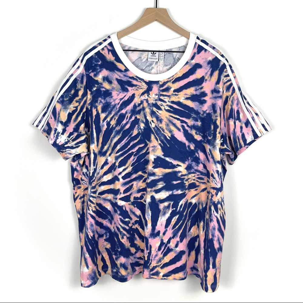 Adidas Plus Size 4 Tie Dye 3-Stripe Purple Pink Short Sleeve T-shirt~❤